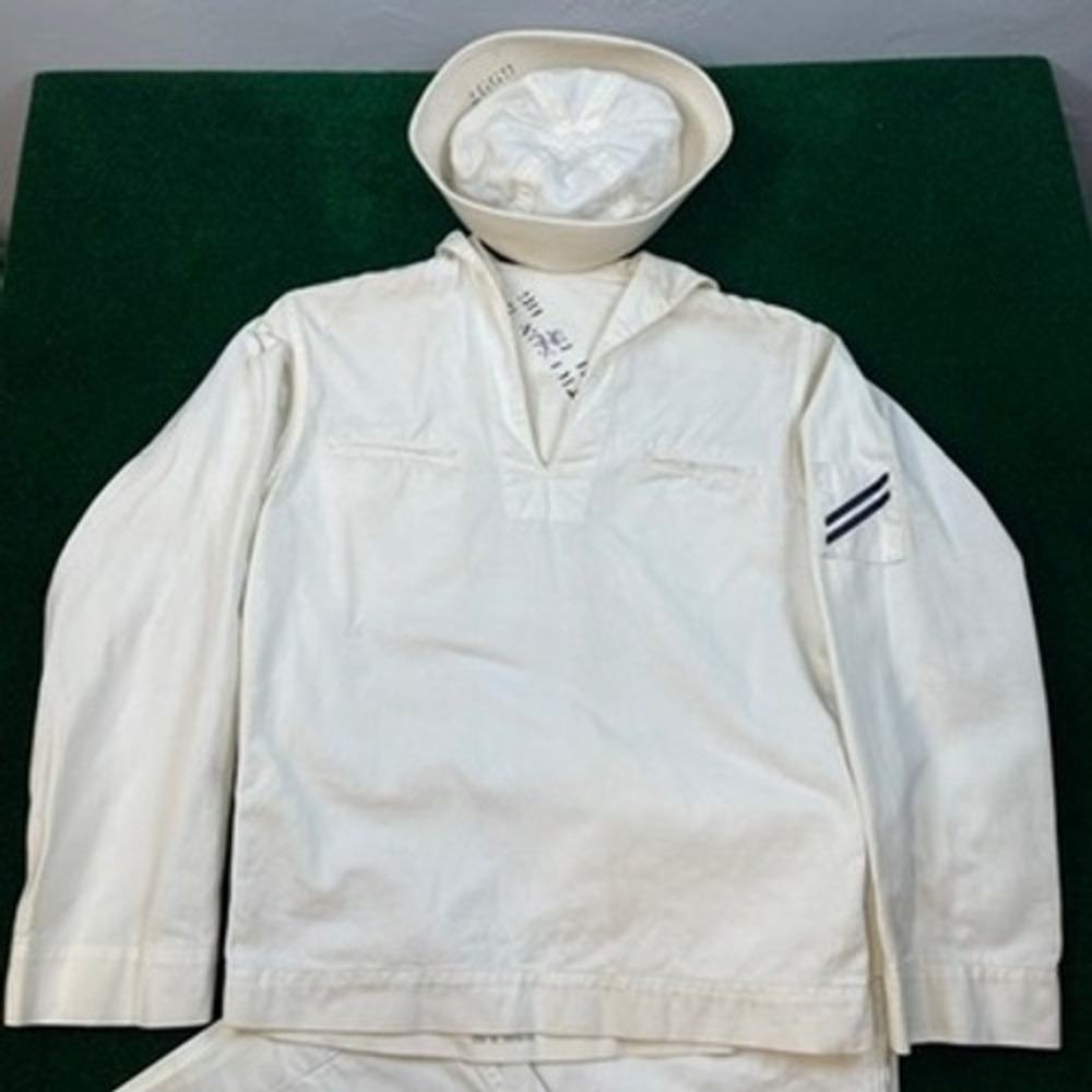 Vintage US Navy White Crackerjack Sailor Uniform Jumper Top/ Dixie Cup Hat Set